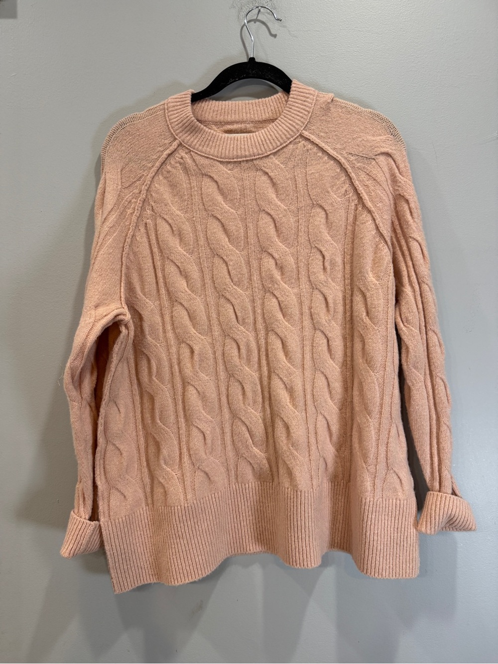 aerie Cable Knit Crewneck Sweater in Blush